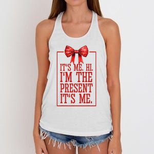 Funny ItS Me Hi IM The Present ItS Me Women's Knotted Racerback Tank