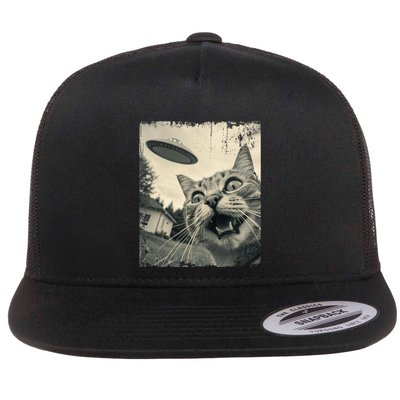 Funny Invasion Meme Vintage Alien Cat Ufo Selfie Flatbill Hat