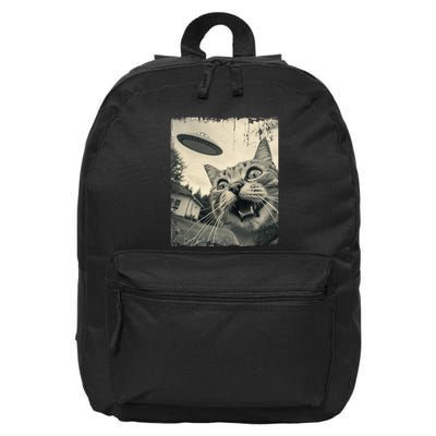 Funny Invasion Meme Vintage Alien Cat Ufo Selfie 16 in Basic Backpack