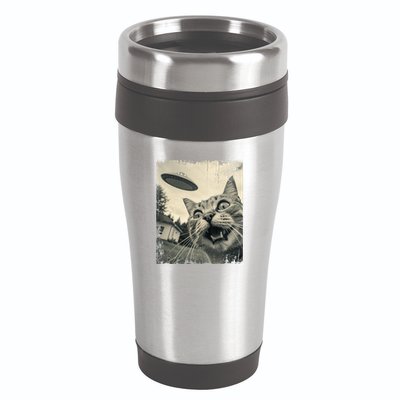 Funny Invasion Meme Vintage Alien Cat Ufo Selfie 16oz Travel Tumbler