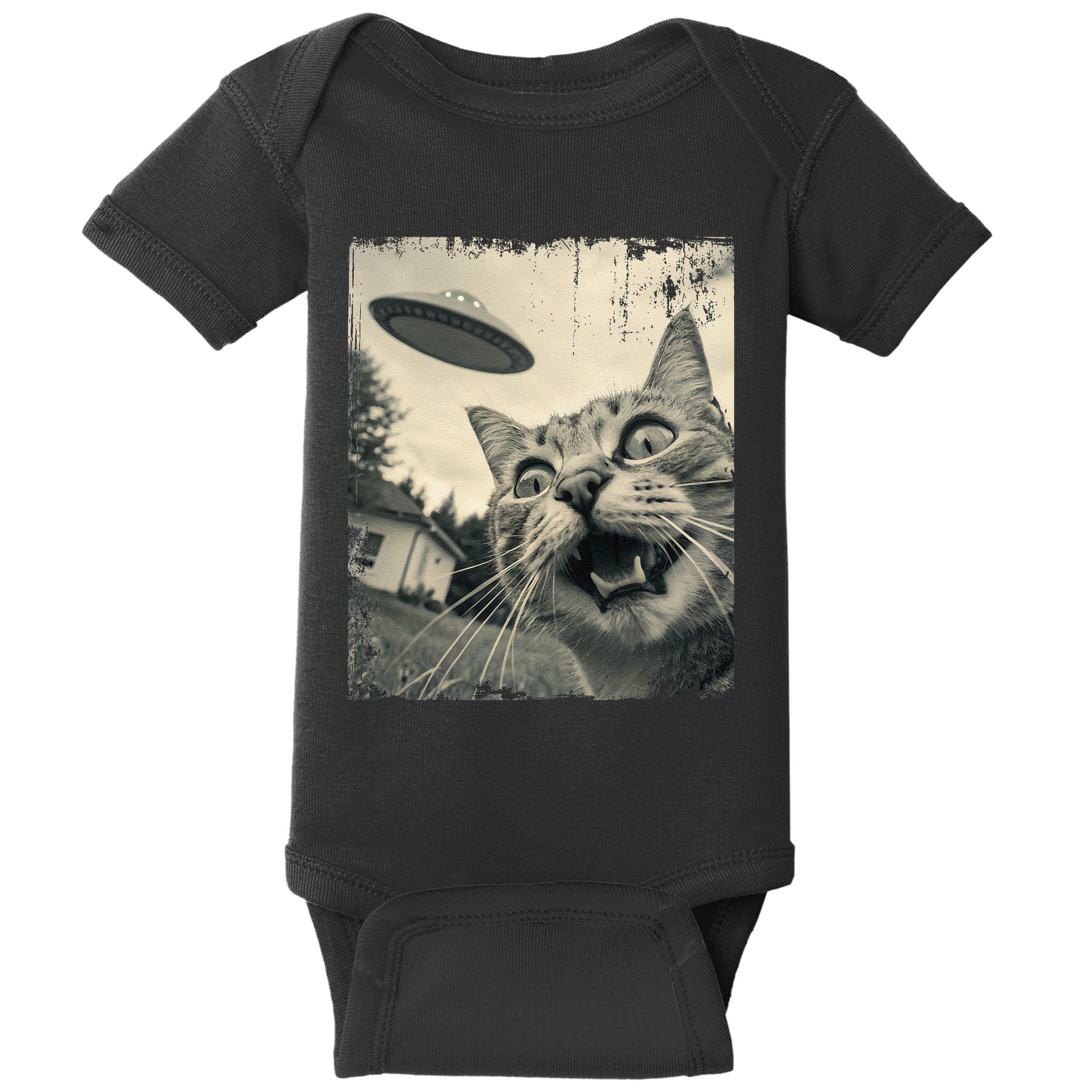 Funny Invasion Meme Vintage Alien Cat Ufo Selfie Baby Bodysuit