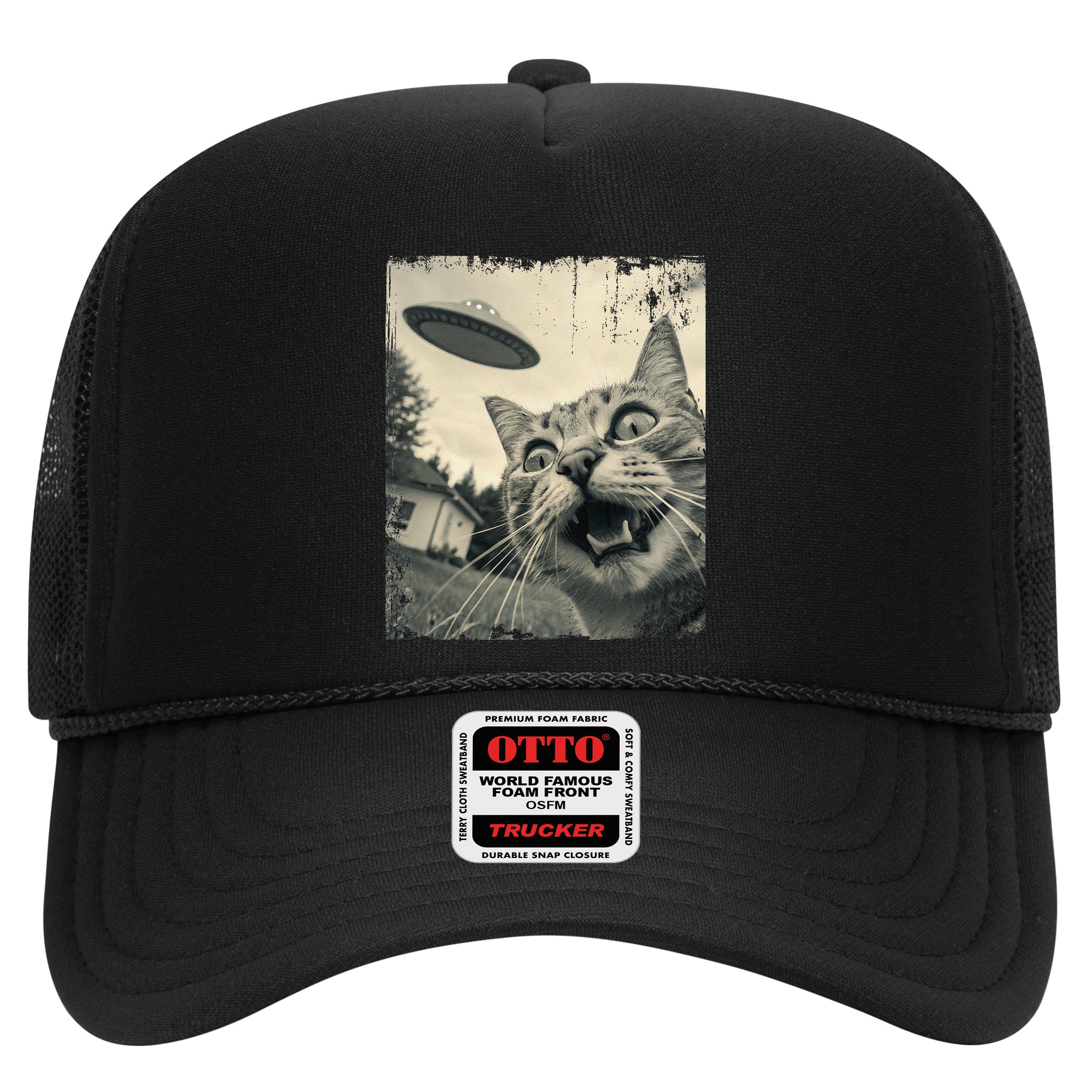 Funny Invasion Meme Vintage Alien Cat Ufo Selfie Hat