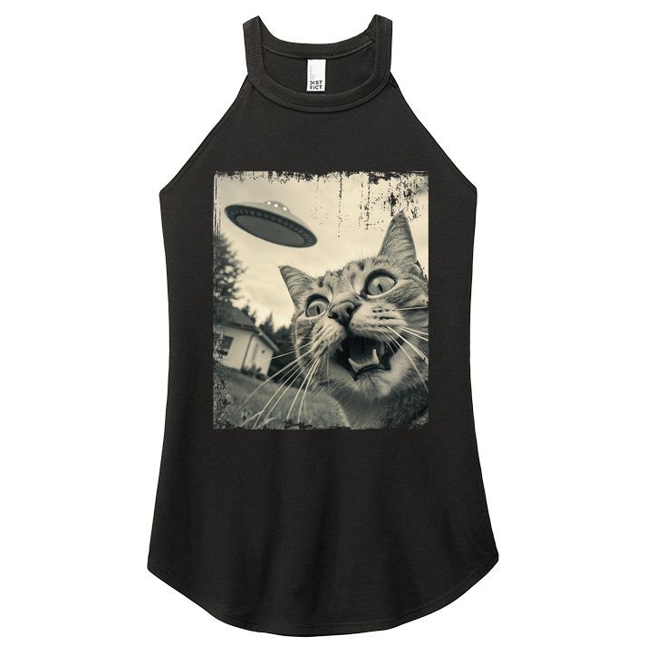 Funny Invasion Meme Vintage Alien Cat Ufo Selfie Women's Perfect Tri Rocker Tank
