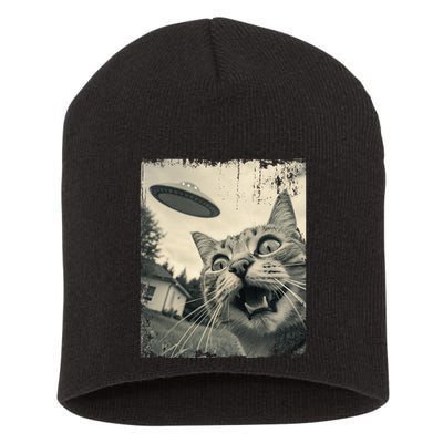 Funny Invasion Meme Vintage Alien Cat Ufo Selfie Short Acrylic Beanie