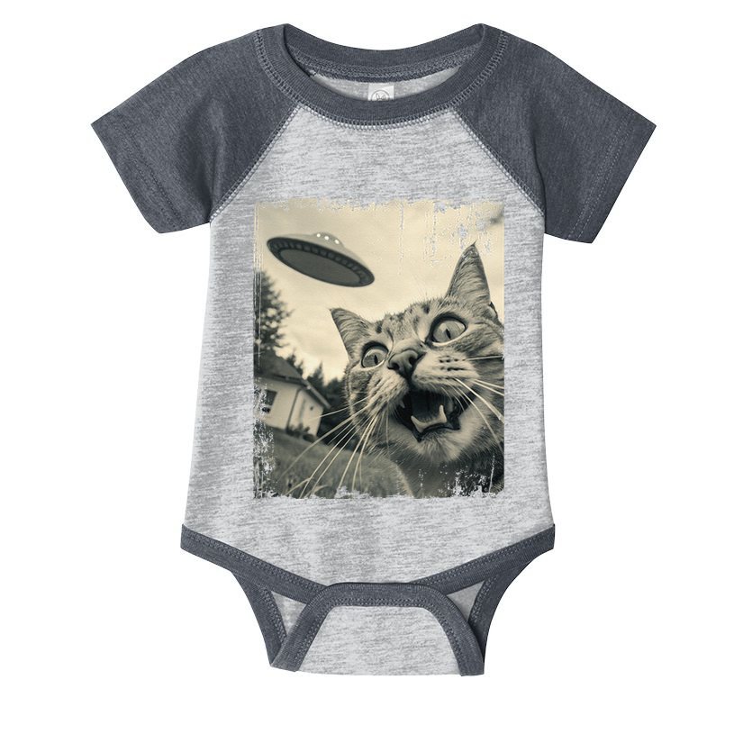 Funny Invasion Meme Vintage Alien Cat Ufo Selfie Infant Baby Jersey Bodysuit