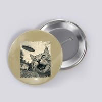 Funny Invasion Meme Vintage Alien Cat Ufo Selfie Button