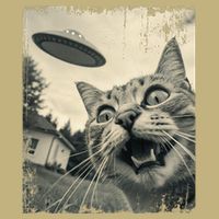 Funny Invasion Meme Vintage Alien Cat Ufo Selfie Button