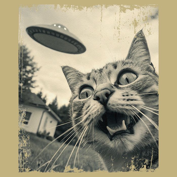 Funny Invasion Meme Vintage Alien Cat Ufo Selfie Button