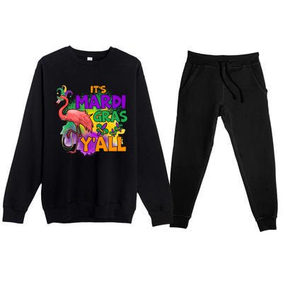 Flamingo ItS Mardi Gras YAll Premium Crewneck Sweatsuit Set