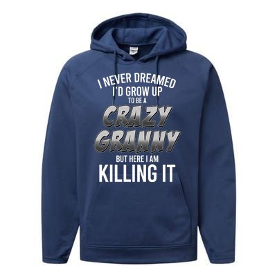 Funny I Never Dreamed I'd Grow Up To Be A Crazy Granny Performance Fleece Hoodie