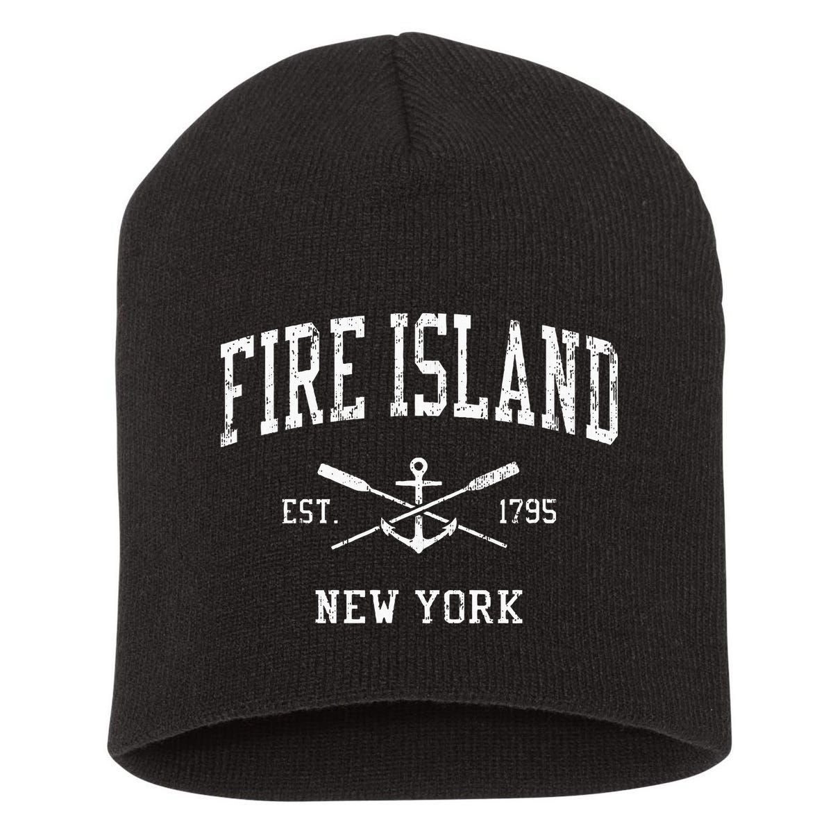Fire Island Ny Vintage Crossed Oars & Boat Anchor Sports Short Acrylic Beanie