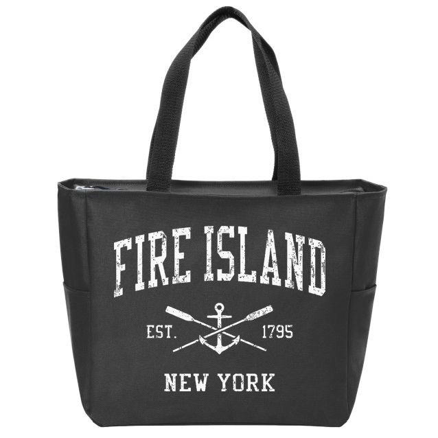 Fire Island Ny Vintage Crossed Oars & Boat Anchor Sports Zip Tote Bag