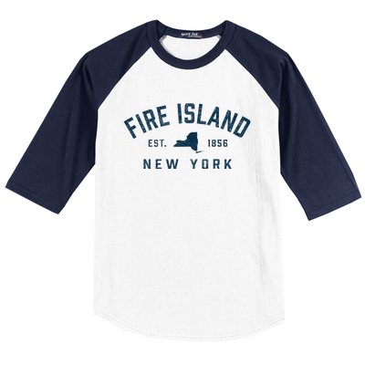 Fire Island New York Preppy Throwback Retro Souvenir Baseball Sleeve Shirt