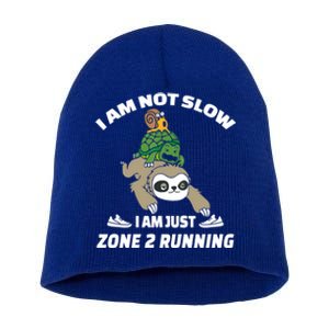 Funny Im Not Slow Just Zone 2 Running Sloth Runner Team Gift Short Acrylic Beanie