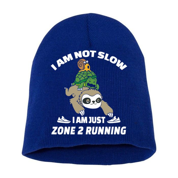 Funny Im Not Slow Just Zone 2 Running Sloth Runner Team Gift Short Acrylic Beanie