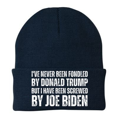 Funny I've Never Been Fondled By Donald Trump But I Have Been Screwed By Biden Knit Cap Winter Beanie