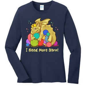 Funny I Need More Yarn Dragon Hoarding Yarn Ladies Long Sleeve Shirt