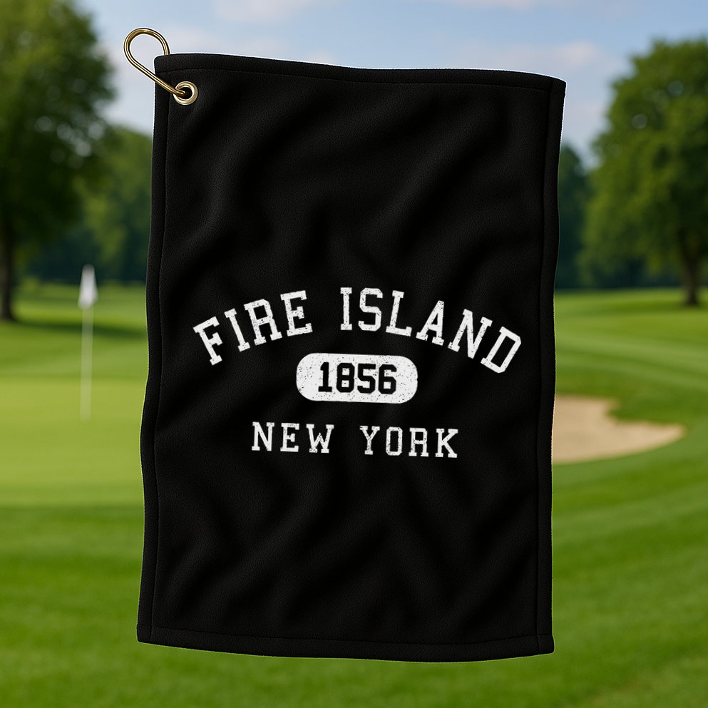 Fire Island New York 1856 Varsity Arched Text Golf Towel