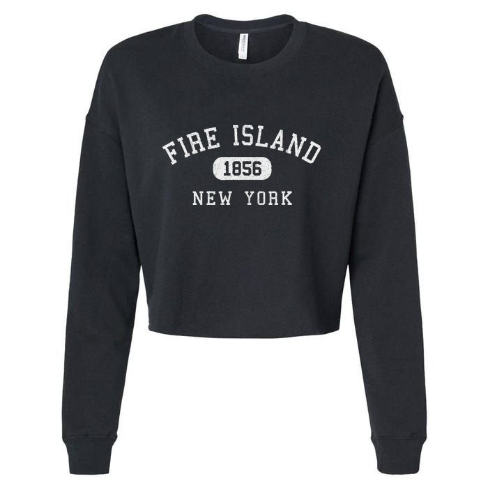 Fire Island New York 1856 Varsity Arched Text Cropped Pullover Crew