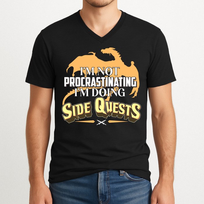 Funny I'm Not Procrastinating I'm Doing SIde Quest Dungeon And Dragons Fan V-Neck T-Shirt