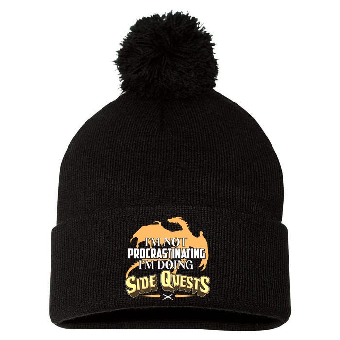 Funny I'm Not Procrastinating I'm Doing SIde Quest Dungeon And Dragons Fan Pom Pom 12in Knit Beanie