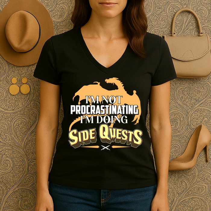 Funny I'm Not Procrastinating I'm Doing SIde Quest Dungeon And Dragons Fan Women's V-Neck T-Shirt