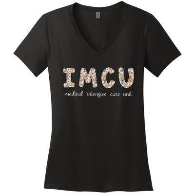 Floral Imcu Nurse Intermediate Care Unit Nurse Appreciation Women's V-Neck T-Shirt