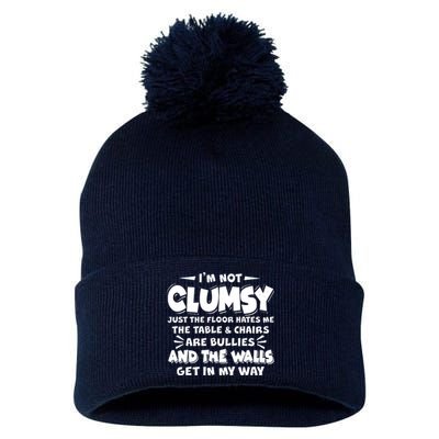 Funny I'm Not Clumsy Pom Pom 12in Knit Beanie