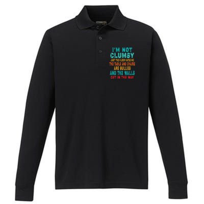 Funny Im Not Clumsy Sarcasm Saying Performance Long Sleeve Polo