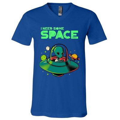 Funny I Need Some Space Mental Health Awareness Ufo Alien V-Neck T-Shirt