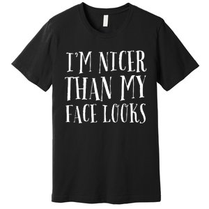 Funny Im Nicer Than My Face Looks Sarcasm Funny Gift Premium T-Shirt