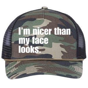 Funny Im Nicer Than My Face Looks Sarcasm Funny Gift Retro Rope Trucker Hat Cap