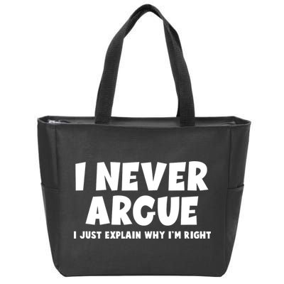 Funny I Never Argue I Just Explain Why Im Right Zip Tote Bag