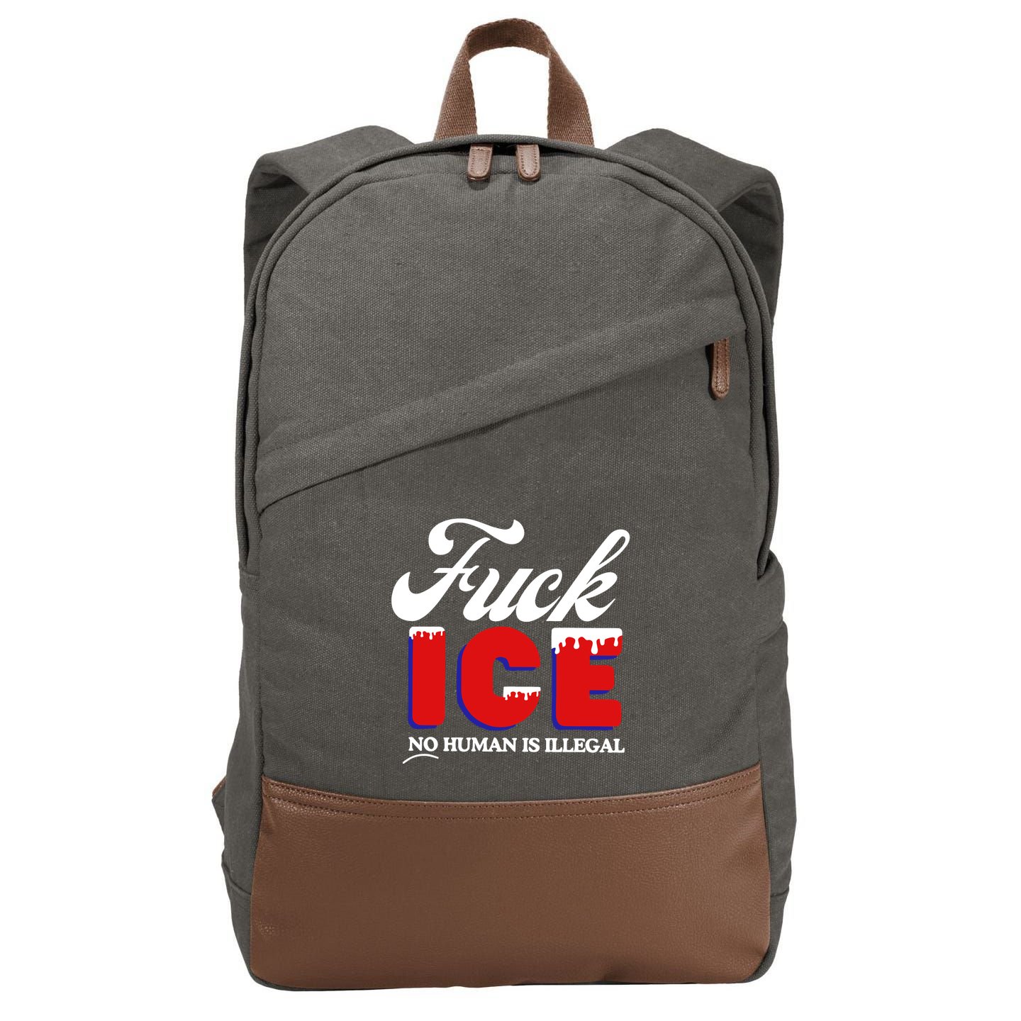Fuck Ice No Human Is Illegal Cotton Canvas Backpack