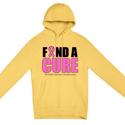 Find A Cure Breast Cancer Awareness Ribbon Premium Pullover Hoodie