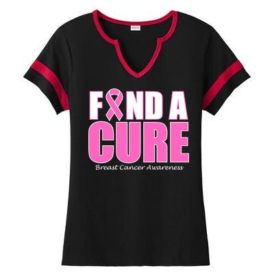 Find A Cure Breast Cancer Awareness Ribbon Ladies Halftime Notch Neck Tee