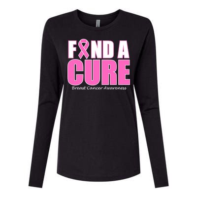 Find A Cure Breast Cancer Awareness Ribbon Womens Cotton Relaxed Long Sleeve T-Shirt