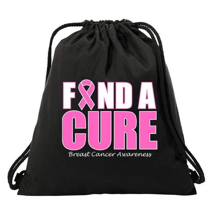 Find A Cure Breast Cancer Awareness Ribbon Drawstring Bag