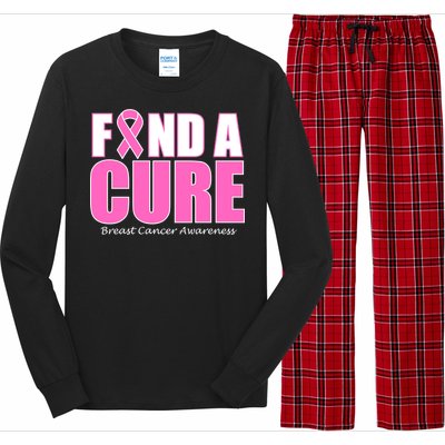 Find A Cure Breast Cancer Awareness Ribbon Long Sleeve Pajama Set