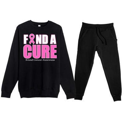 Find A Cure Breast Cancer Awareness Ribbon Premium Crewneck Sweatsuit Set