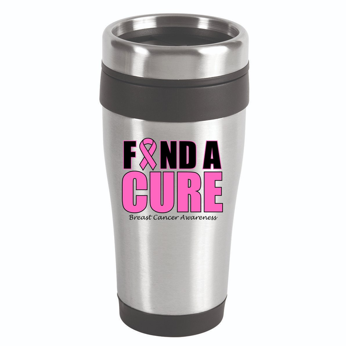 Find A Cure Breast Cancer Awareness Ribbon 16oz Travel Tumbler
