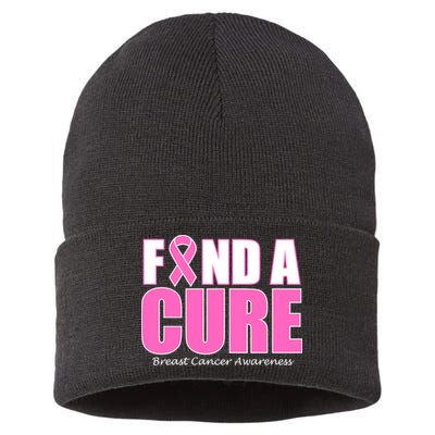 Find A Cure Breast Cancer Awareness Ribbon Sustainable Knit Beanie