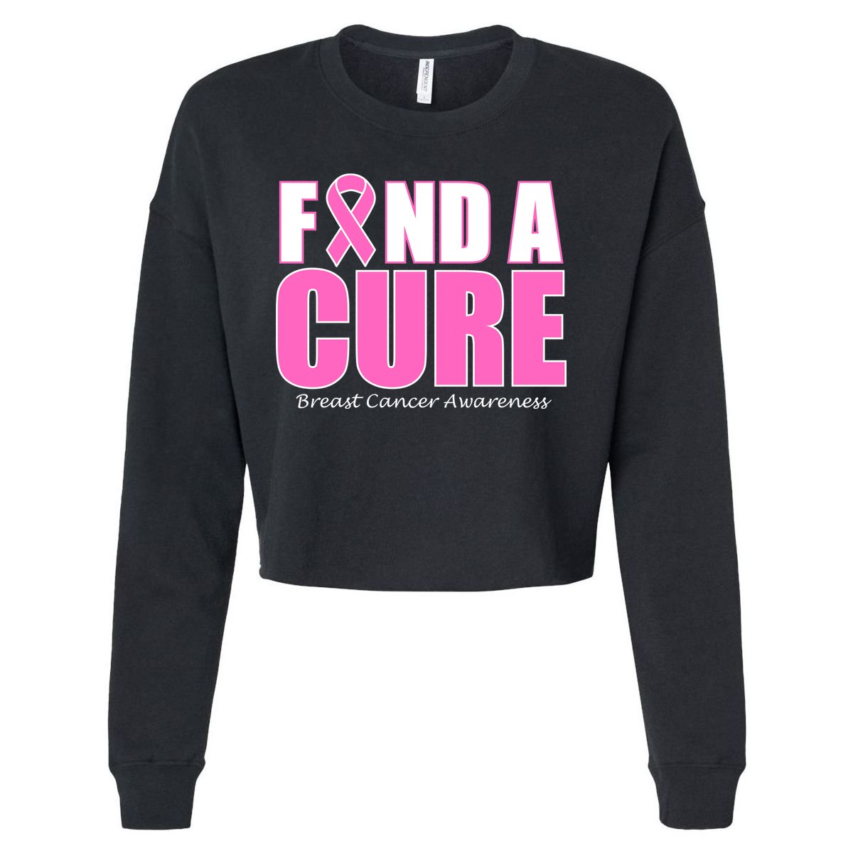 Find A Cure Breast Cancer Awareness Ribbon Cropped Pullover Crew