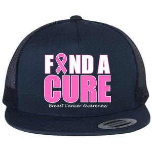 Find A Cure Breast Cancer Awareness Ribbon Flat Bill Trucker Hat