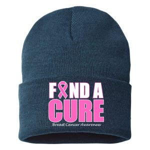 Find A Cure Breast Cancer Awareness Ribbon Sustainable Knit Beanie