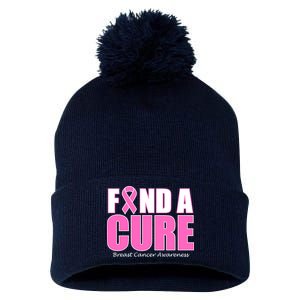 Find A Cure Breast Cancer Awareness Ribbon Pom Pom 12in Knit Beanie