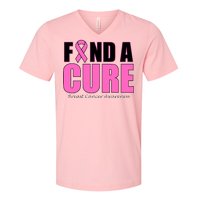 Find A Cure Breast Cancer Awareness Ribbon V-Neck T-Shirt