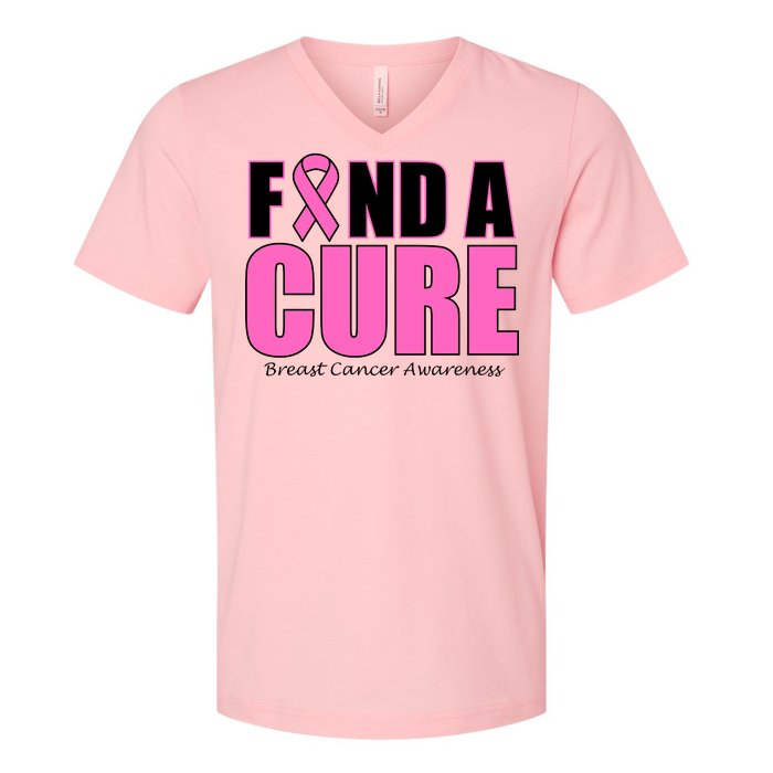 Find A Cure Breast Cancer Awareness Ribbon V-Neck T-Shirt