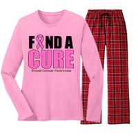 Find A Cure Breast Cancer Awareness Ribbon Women's Long Sleeve Flannel Pajama Set 