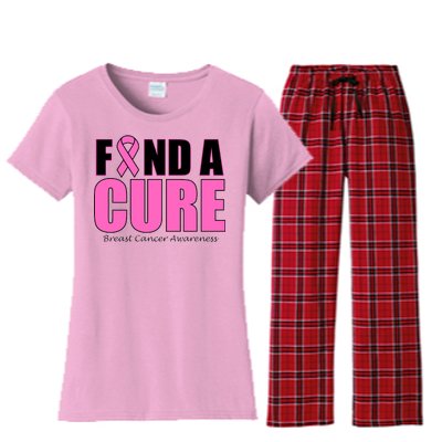 Find A Cure Breast Cancer Awareness Ribbon Women's Flannel Pajama Set